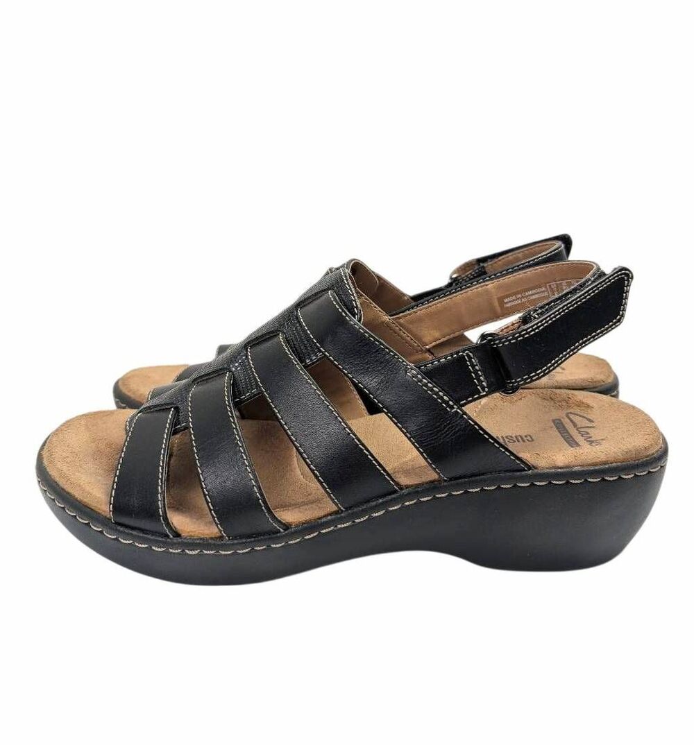 Clarks Black Leather Delana Maloren strappy comfort slingback sandals womens 9.5 - Picture 3 of 7